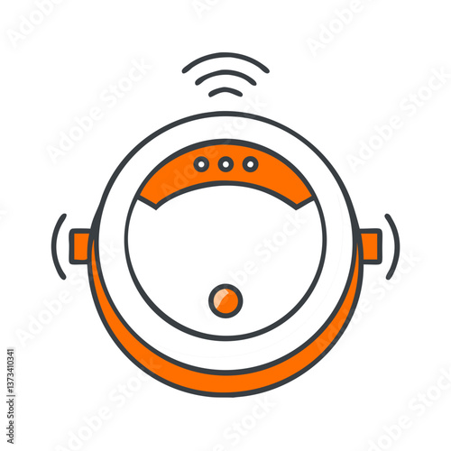 Robot vacuum cleaner illustration in modern style with orange accents  