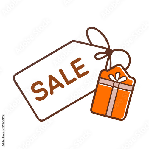 Sale Tag Attached to a Gift Box in Bright Colors  