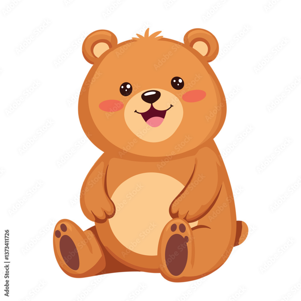 Cartoon brown bear sitting with friendly expression on transparent background Cartoon brown bear sitting with friendly expression on transparent background