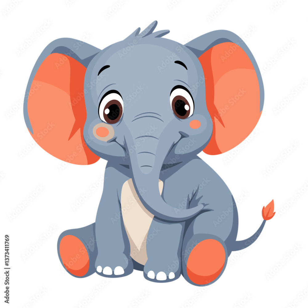 Naklejka premium Cartoon baby elephant sitting with trunk up on transparent background