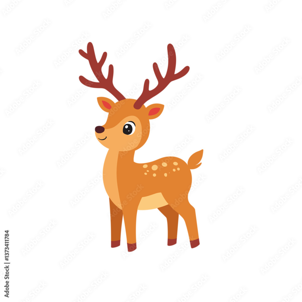 Fototapeta premium Cartoon deer with antlers standing on transparent background