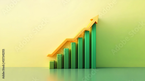 An abstract economic success graph with gradient bars and a rising green arrow, symbolizing progress, business expansion, and financial stability.