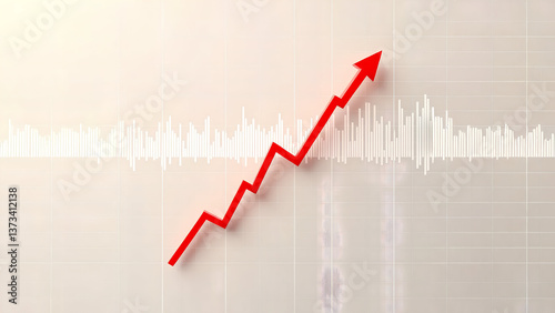 A modern financial success concept with an increasing bar chart and green upward arrow, symbolizing stock market growth, revenue boost, and business expansion.