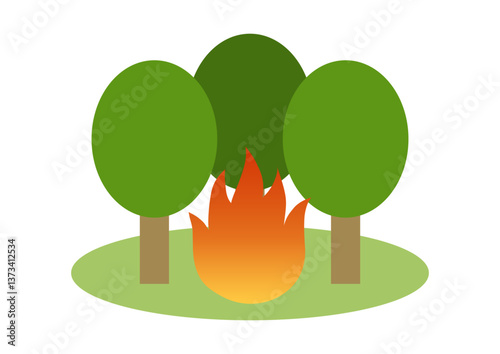 広葉樹林が燃える山火事のベクターイラスト