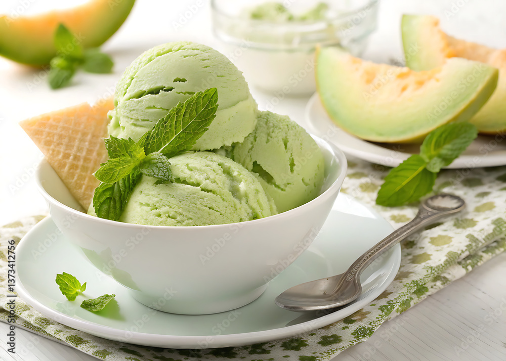 Creamy and refreshing melon ice cream with a naturally sweet and fruity flavor, perfect for a cool and delicious treat | Helado cremoso y refrescante de melón con un sabor naturalmente dulce Creamy and refreshing melon ice cream with a naturally sweet and fruity flavor, perfect for a cool and delicious treat | Helado cremoso y refrescante de melón con un sabor naturalmente dulce