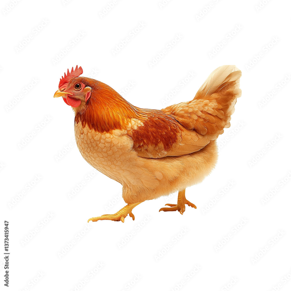 Fototapeta premium beautiful brown hen walking gracefully in farm setting