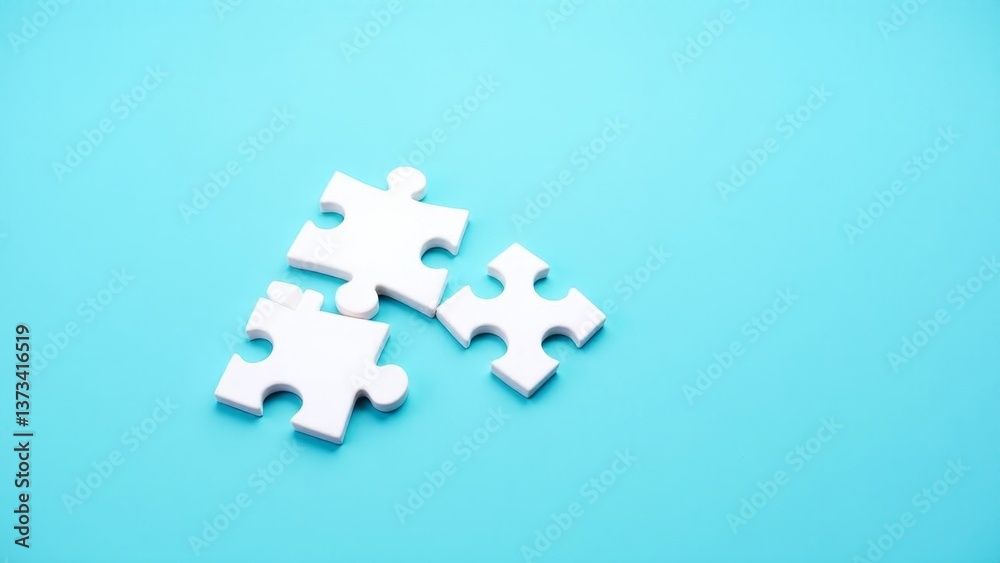 Three White Puzzle Pieces On Blue Three White Puzzle Pieces On Blue
