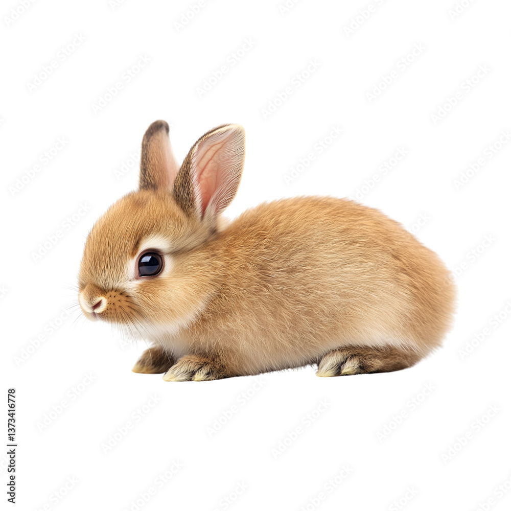 Fluffy brown rabbit sitting quietly, showcasing its adorable features Fluffy brown rabbit sitting quietly, showcasing its adorable features