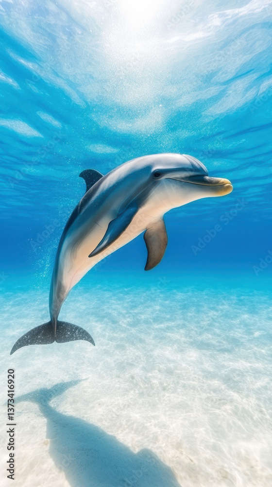 Fototapeta premium dolphin gracefully swimming in clear blue ocean water