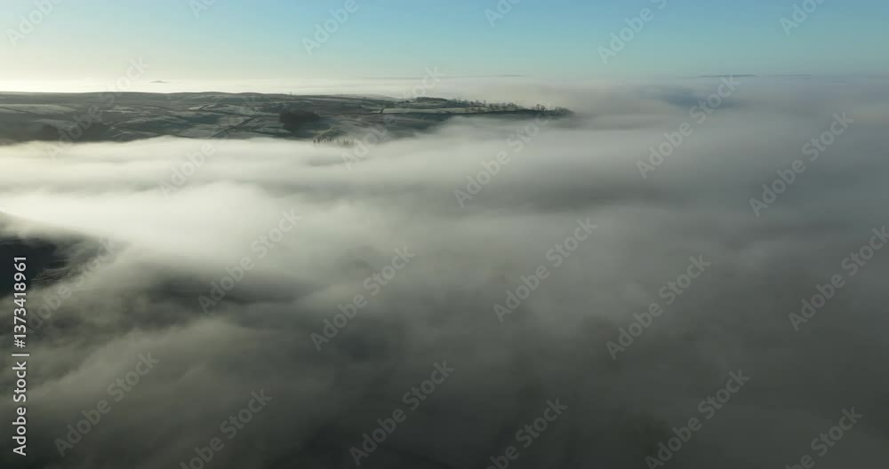 Aerial shot of foggy valley in north Yorkshire Aerial shot of foggy valley in north Yorkshire