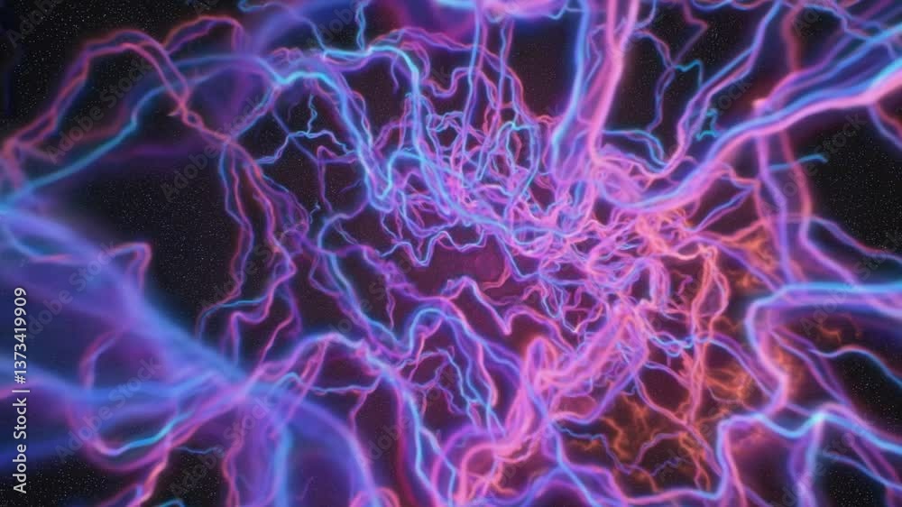 Dynamic neon light trails in abstract cosmic motion transitioning through space