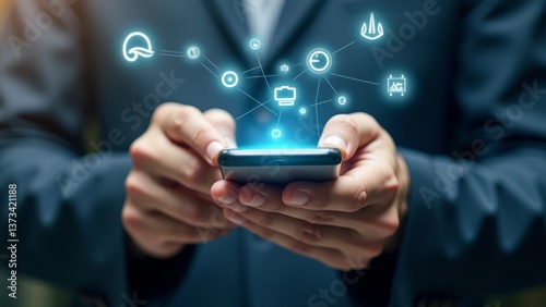 Wallpaper Mural Man Using Smartphone-Connected Digital Network Torontodigital.ca