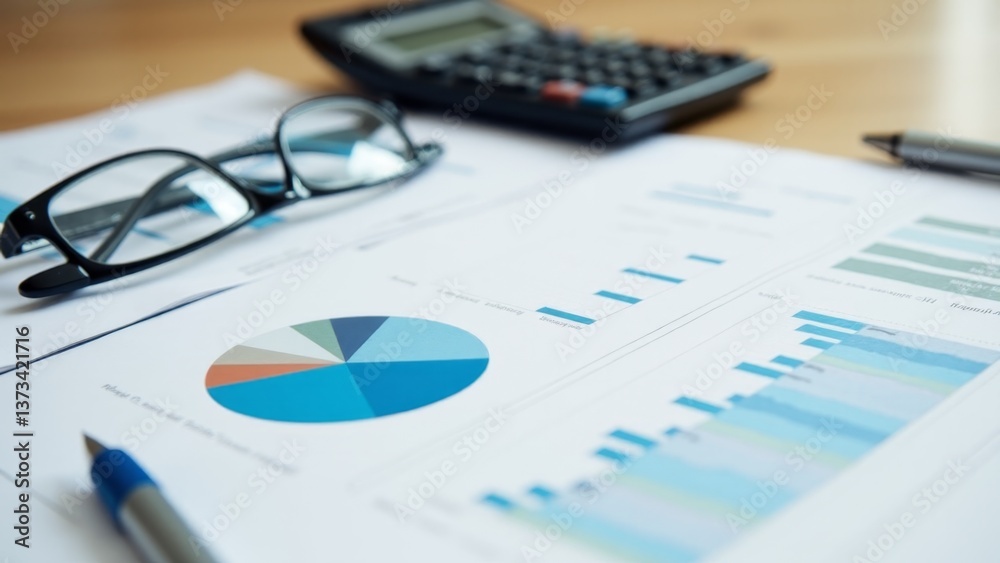 Financial Chart With Calculator And Glasses Financial Chart With Calculator And Glasses