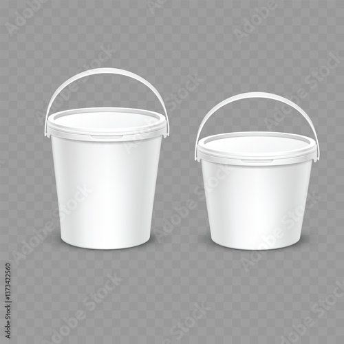 White Plastic Buckets Set Vector