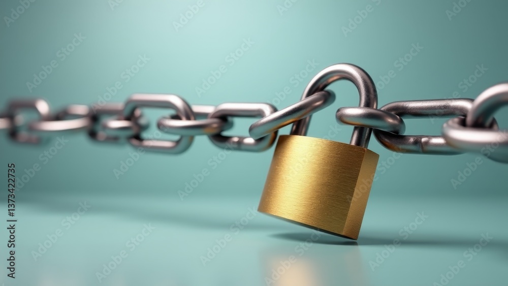 Padlock Securing A Silver Chain Link Padlock Securing A Silver Chain Link