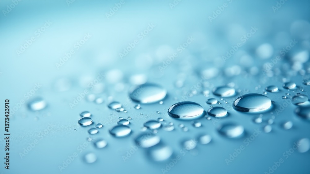 Water Drops On Light Blue Surface Water Drops On Light Blue Surface