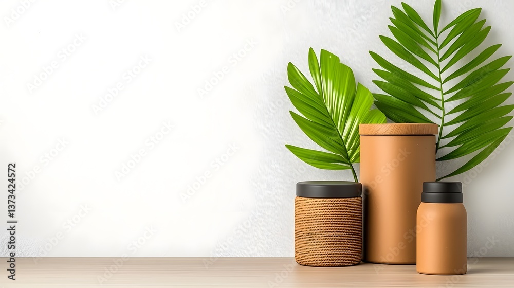 A Collection of Eclectic Storage Containers Crafted from Cardboard Wicker and Metal Elegantly Displayed on a Light Wooden Table A Collection of Eclectic Storage Containers Crafted from Cardboard Wicker and Metal Elegantly Displayed on a Light Wooden Table