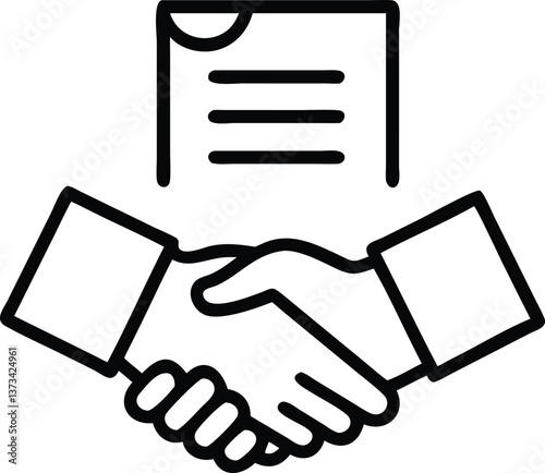 Two hands shaking with a contract document icon