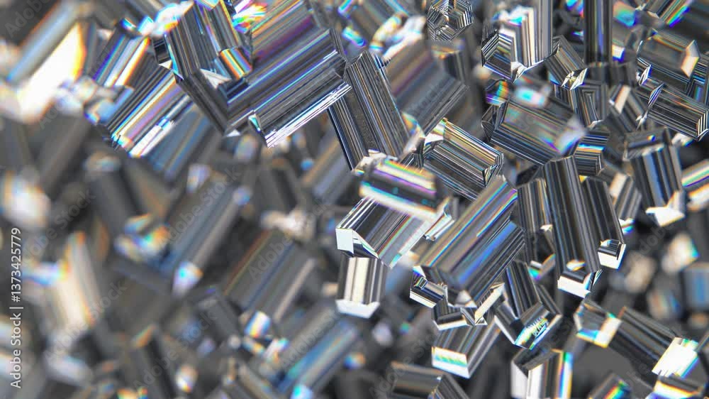 Dynamic shimmering crystal movement with kaleidoscopic reflections