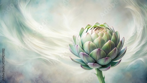 Serene Artichoke Blossom Against a Soft, Flowing Background of Pastel Hues