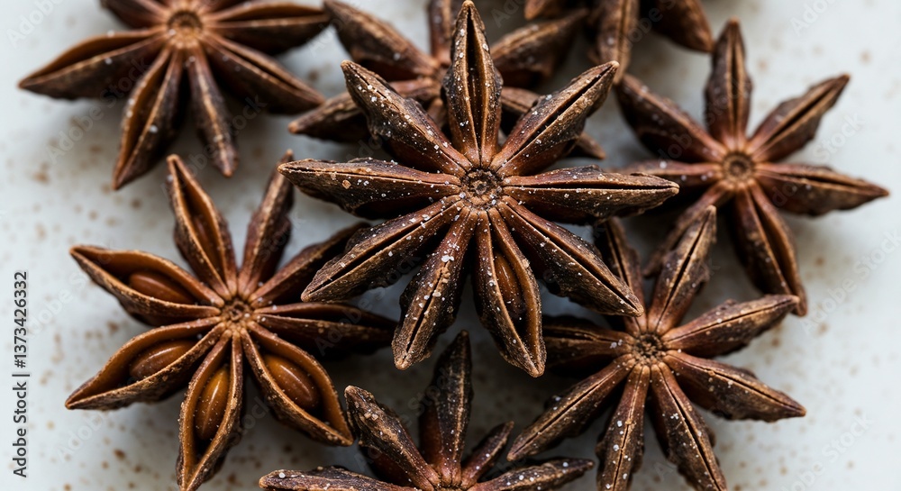 Star anise spice arrangement on a neutral background  
