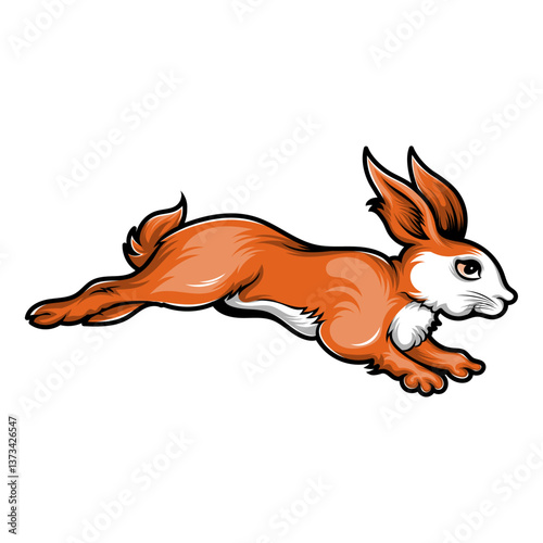 Fast Cartoon Rabbit in Mid-Jump – Energetic Brown and White Bunny with Long Ears and Leaping Pose – Vector Illustration for Kids Art, Animal Logos, Spring Themes, Mascots, and Wildlife Designs