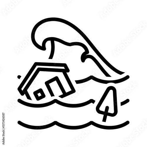 Vector black line icon for Flood