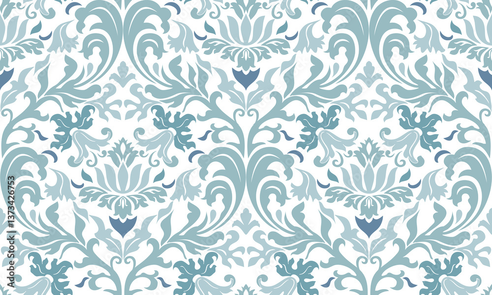 Fototapeta Vintage seamless damask pattern. Hand drawn floral background in turkish style. Wallpaper in Victorian style. Vector illustration