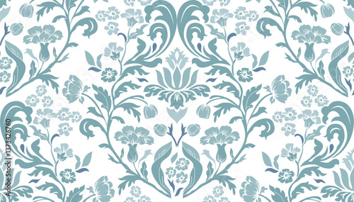 Vintage seamless damask pattern. Hand drawn floral background in turkish style. Wallpaper in Victorian style. Vector illustration