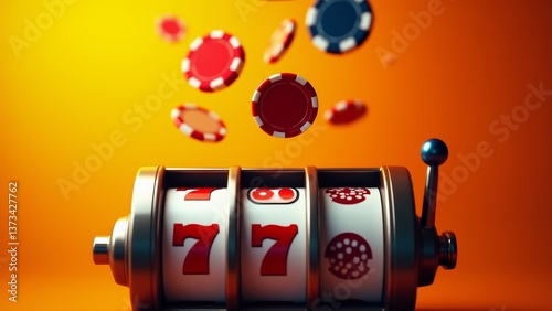 Slot Machine With Falling Casino Chips