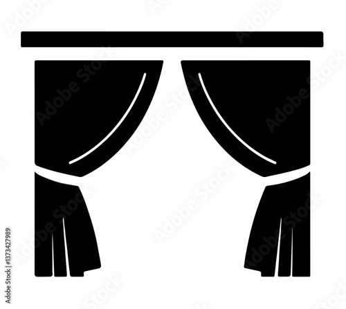 Elegant silhouette of parted curtains with decorative folds, hanging from a curtain rod, light diffusion, and privacy enhancement. Interior Design and Home