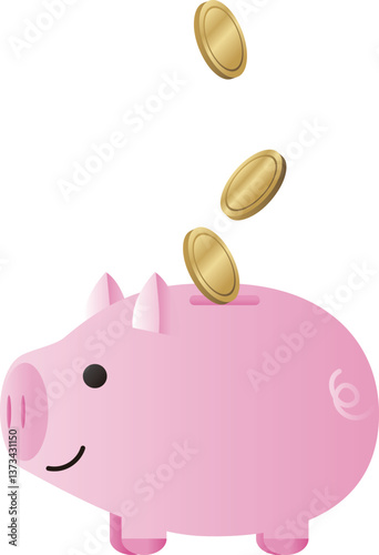 ブタの貯金箱　マネー　お金　貯金　貯蓄　節約　ビジネス　コイン　ポイ活　イラスト素材