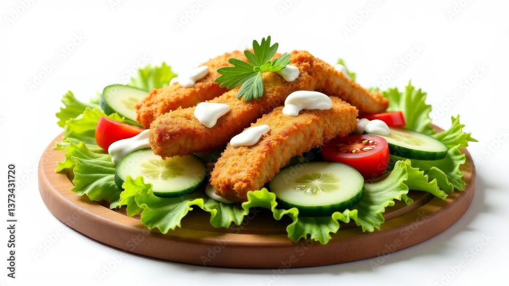 Fried Chicken Strips Salad Plate Presentation Fried Chicken Strips Salad Plate Presentation