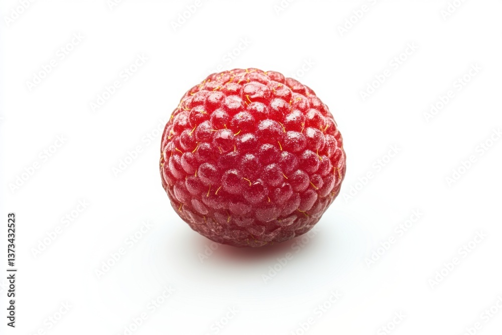 Close-up of One Fresh Raspberry on White Background with Natural Light