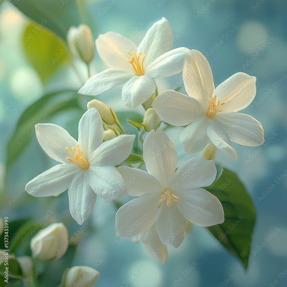 Obraz premium Delicate jasmine flowers blooming in nature close-up photography soft colors natural environment