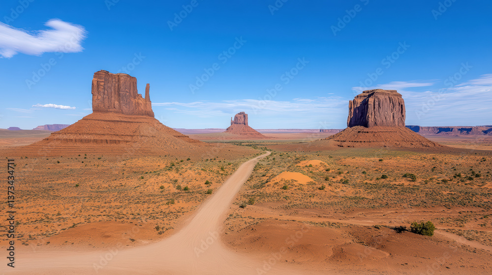 Naklejka premium stunning panoramic view of Monument Valley showcasing iconic rock formations clear blue sky