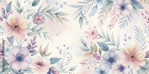 Serene Watercolor Floral Design Featuring Delicate Blooms and Lush Greenery on a Soft Background