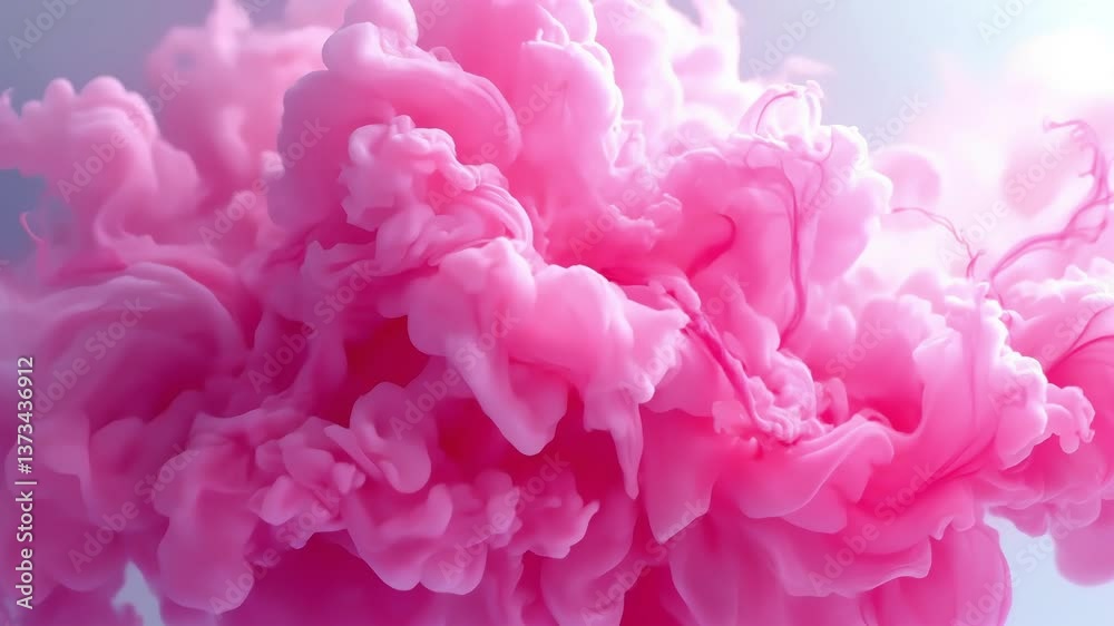 Soft pink ink explosion in water with cloudy pastel diffusion