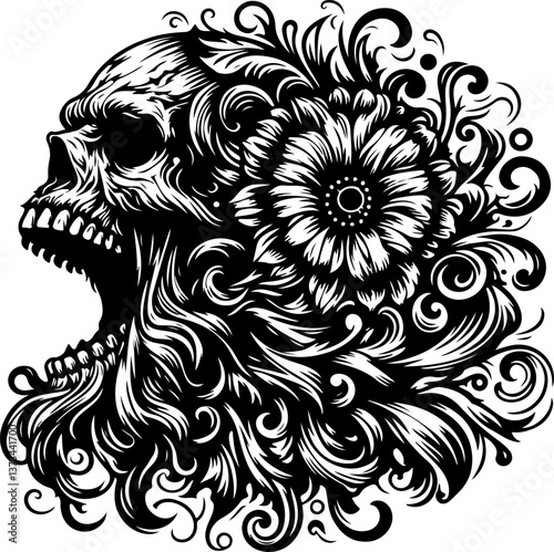sketch vector illustration silhouette design icon logo symbol monochrome black white demon ghost zombie ethnic with scary aura  