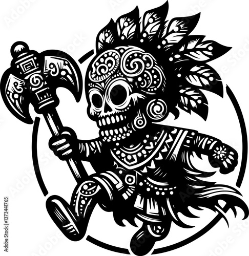 sketch vector illustration silhouette design icon logo symbol monochrome black white demon ghost zombie ethnic with scary aura 