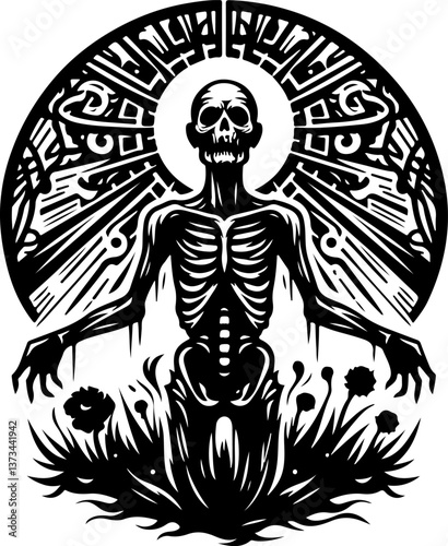 sketch vector illustration silhouette design icon logo symbol monochrome black white devil ghost zombie killer with scary aura  