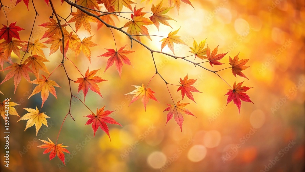 Autumnal Serenity A Branch of Vibrant Maple Leaves Bathed in Warm Golden Sunlight Autumnal Serenity A Branch of Vibrant Maple Leaves Bathed in Warm Golden Sunlight