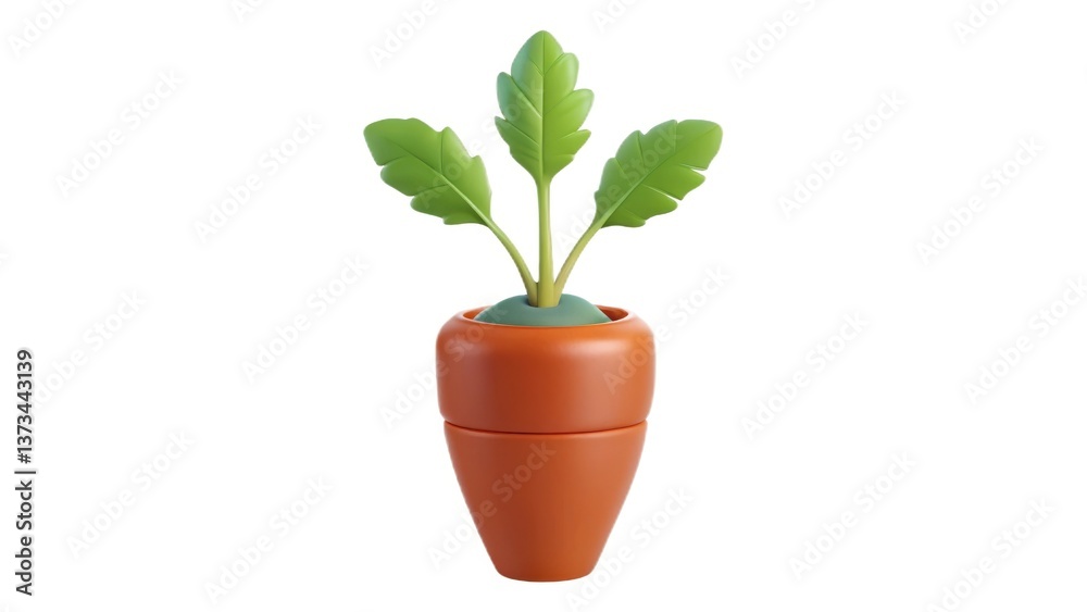 Fototapeta premium A potted plant with green leaves in a terracotta pot.