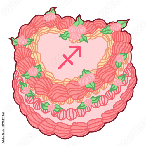 Pink Decorative Sagittarius Zodiac Cake With Heart Shape
