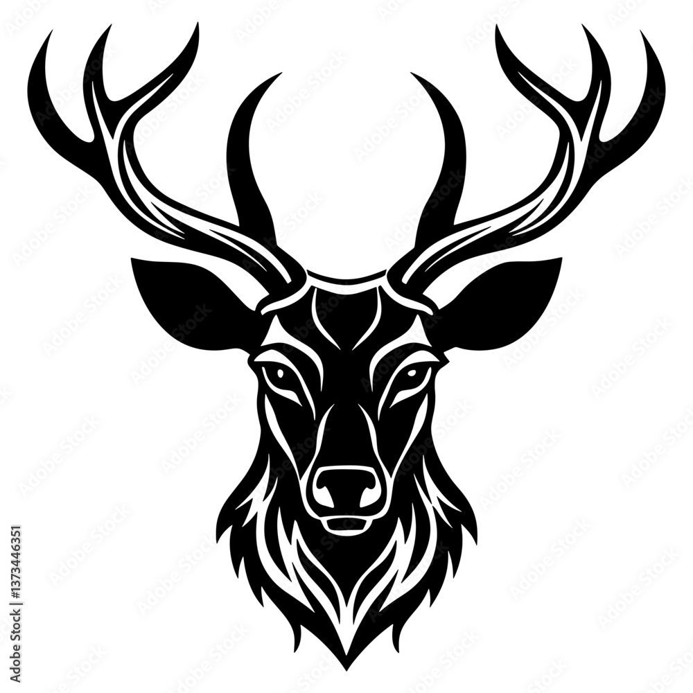 Naklejka premium Deer Head Tribal Tattoo Design – Intricate Stag Illustration