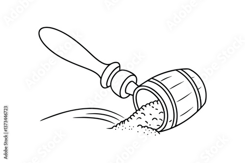 Wooden Barrel Scoop Pouring Grains Brewing Malt Hand Drawn