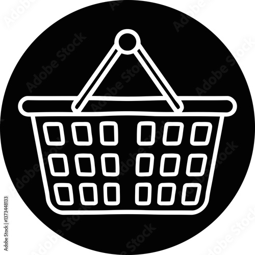 Transparent Shopping Basket Icon on Black Circle
Simple Outline Market Basket Symbol
E-commerce Basket Vector Icon