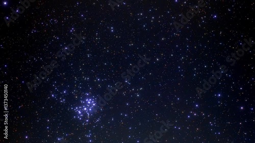 Timelapse: Night Sky with Moving Pleiades Constellation