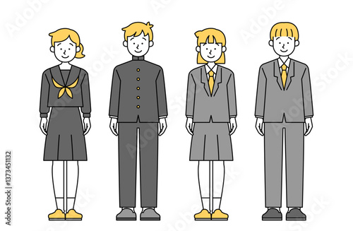 学生のベクターイラスト 学ラン セーラー服 ブレザー 生徒 学生 女子 男子 学校 受験