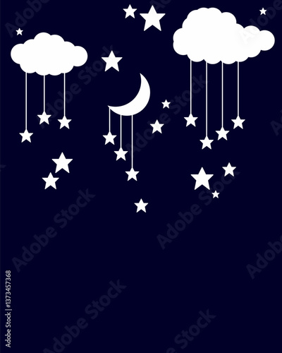 Vector background of stars hanging in clouds and moon night view